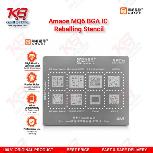 Amaoe MQ6 BGA IC Reballing Stencil for Qualcomm & MediaTek CPU Reballing (0.12mm)