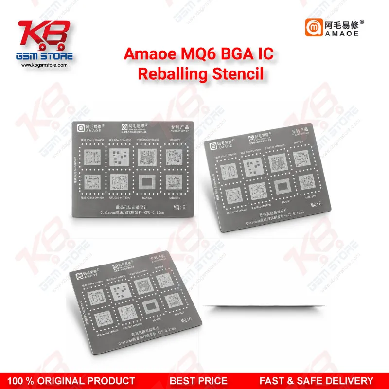 Amaoe MQ6 BGA IC Reballing Stencil for Qualcomm & MediaTek CPU Reballing (0.12mm)