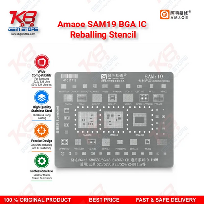 Amaoe SAM19 BGA IC Reballing Stencil – Snapdragon SM8550/SM8650 CPU Direct Heat Reballing Tool for Samsung S23/S23 Ultra/S24/S24 Ultra