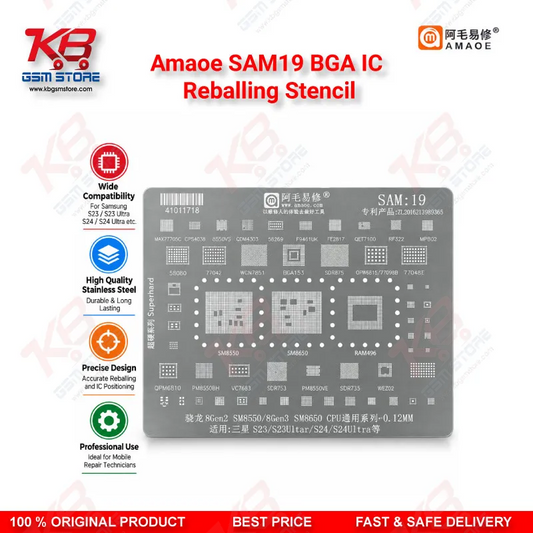Amaoe SAM19 BGA IC Reballing Stencil – Snapdragon SM8550/SM8650 CPU Direct Heat Reballing Tool for Samsung S23/S23 Ultra/S24/S24 Ultra