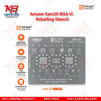 Amaoe SAM20 BGA IC Reballing Stencil – 0.12mm MT6835V CPU Stencil for Samsung Galaxy A15 5G (SM-A156U/A156E)