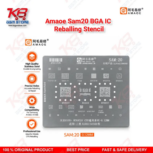Amaoe SAM20 BGA IC Reballing Stencil – 0.12mm MT6835V CPU Stencil for Samsung Galaxy A15 5G (SM-A156U/A156E)