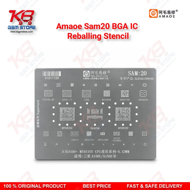 Amaoe SAM20 BGA IC Reballing Stencil – 0.12mm MT6835V CPU Stencil for Samsung Galaxy A15 5G (SM-A156U/A156E)