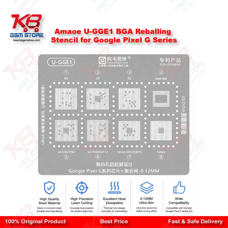 Amaoe U-GGE1 BGA Reballing Stencil for Google Tensor G2/G3/G4/G5 – Pixel Series CPU