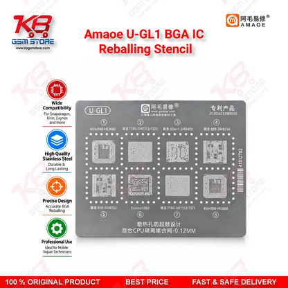 Amaoe U-GL1 BGA IC Reballing Stencil – 0.12mm CPU-Isolated Mixed Chipset Template