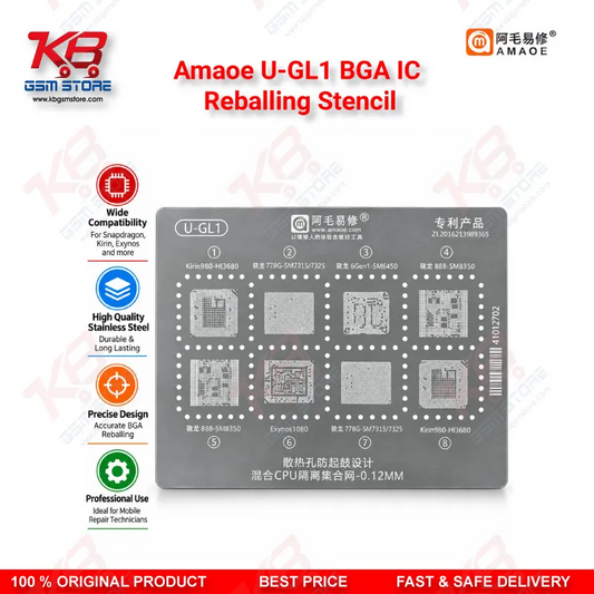Amaoe U-GL1 BGA IC Reballing Stencil – 0.12mm CPU-Isolated Mixed Chipset Template