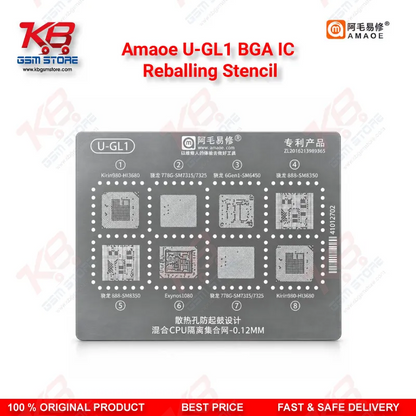 Amaoe U-GL1 BGA IC Reballing Stencil – 0.12mm CPU-Isolated Mixed Chipset Template