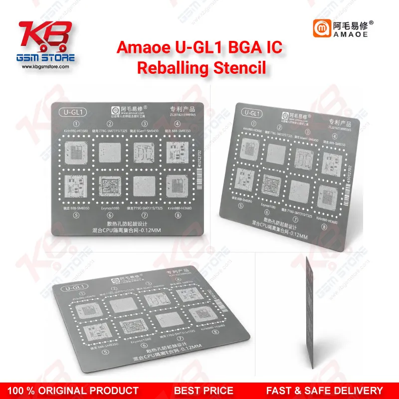 Amaoe U-GL1 BGA IC Reballing Stencil – 0.12mm CPU-Isolated Mixed Chipset Template