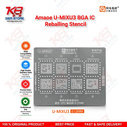 Amaoe U-MIXU3 0.12mm Qualcomm Snapdragon & MediaTek CPU Mixed BGA Reballing Stencil