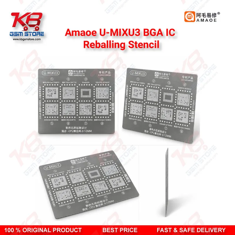Amaoe U-MIXU3 0.12mm Qualcomm Snapdragon & MediaTek CPU Mixed BGA Reballing Stencil