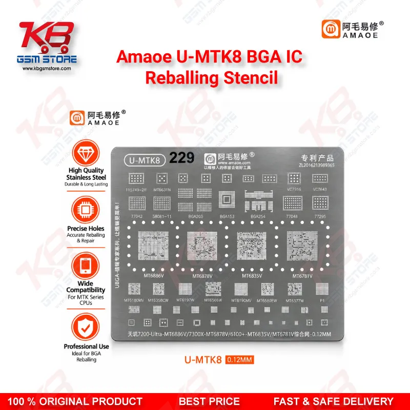 Amaoe U-MTK8 MTK CPU Centralized BGA Reballing Stencil for MediaTek Dimensity Chipsets