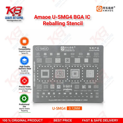 Amaoe U-SMG4 BGA IC Reballing Stencil for Samsung Exynos 880 980 1080 1280 CPU Reball Template