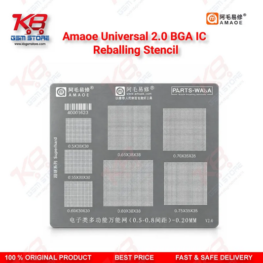 Amaoe Universal 2.0 BGA IC Reballing Stencil – Multi-Size 0.3mm/0.35mm/0.4mm/0.5mm Stainless Steel Reballing Template for Mobile Repair