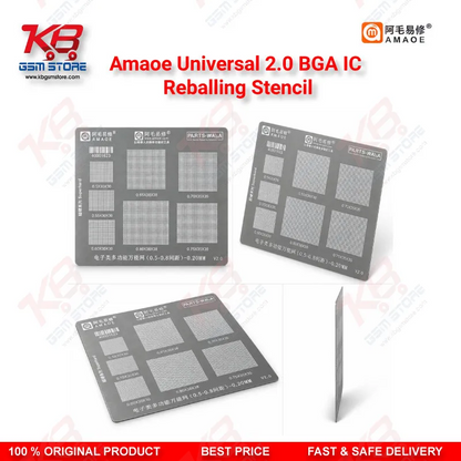 Amaoe Universal 2.0 BGA IC Reballing Stencil – Multi-Size 0.3mm/0.35mm/0.4mm/0.5mm Stainless Steel Reballing Template for Mobile Repair
