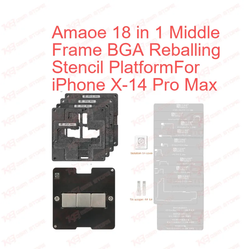 Amaoe 18 in 1 Middle Frame BGA Reballing Stencil Platform For iPhone X-14 Pro Max