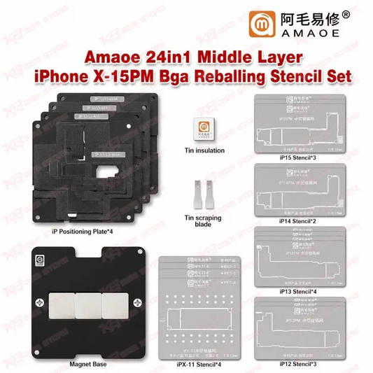 Amaoe 24in1 Middle Layer iPhone X-15PM Bga Reballing Stencil Set