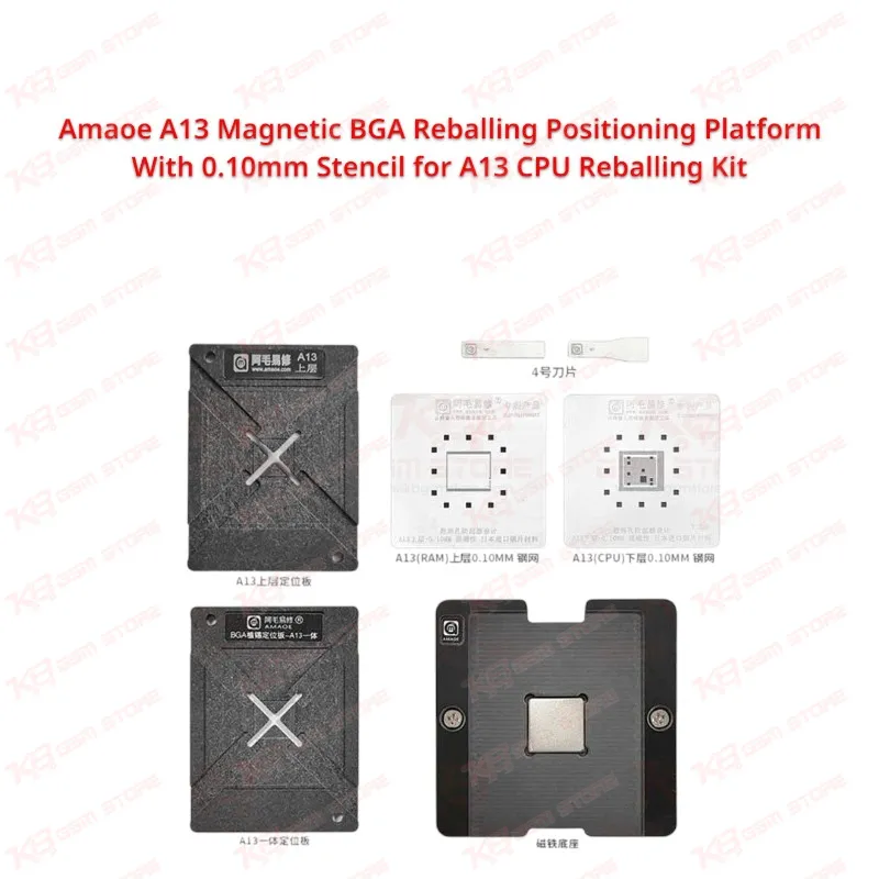 Amaoe A13 Magnetic BGA Reballing Positioning Platform With 0.10mm Stencil for A13 CPU Reballing Kit