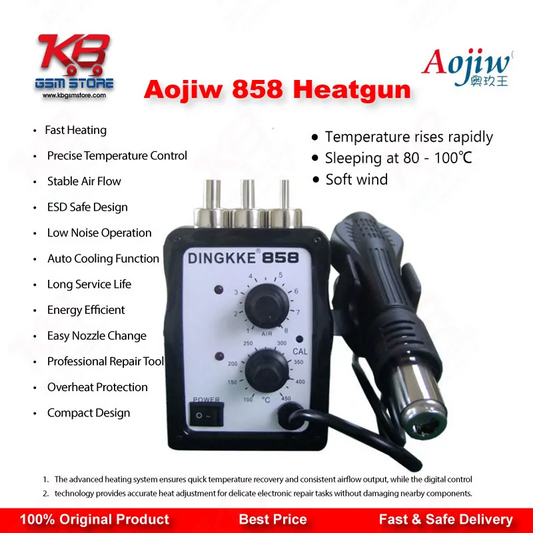 Aojiw 858 Hot Air Rework Station – Digital SMD Heat Gun for Mobile Repair