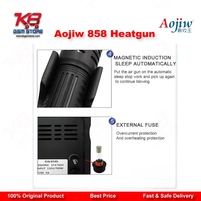 Aojiw 858 Hot Air Rework Station – Digital SMD Heat Gun for Mobile Repair