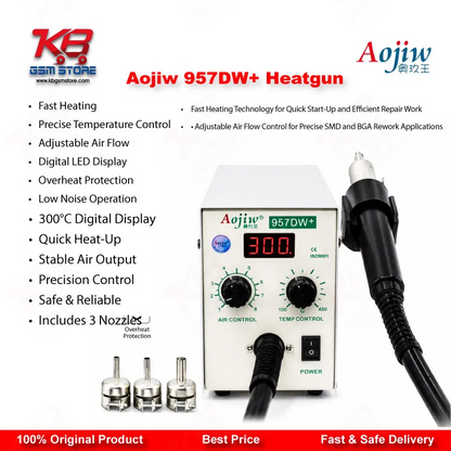 Aojiw 957DW+ Hot Air Rework Station 580W SMD BGA Heat Gun for Mobile PCB Repair