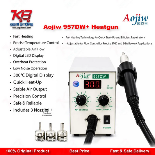 Aojiw 957DW+ Hot Air Rework Station 580W SMD BGA Heat Gun for Mobile PCB Repair