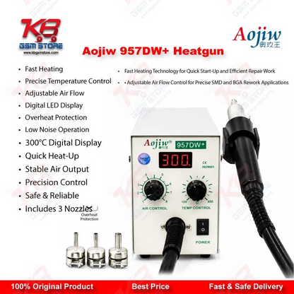 Aojiw 957DW+ Hot Air Rework Station 580W SMD BGA Heat Gun for Mobile PCB Repair