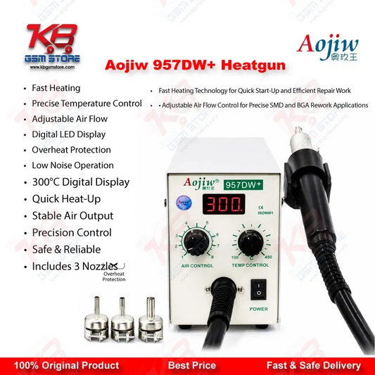 Aojiw 957DW+ Hot Air Rework Station 580W SMD BGA Heat Gun for Mobile PCB Repair