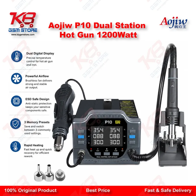 Aojiw P9 1200W Digital Hot Air Gun Rework Station for Mobile Repair