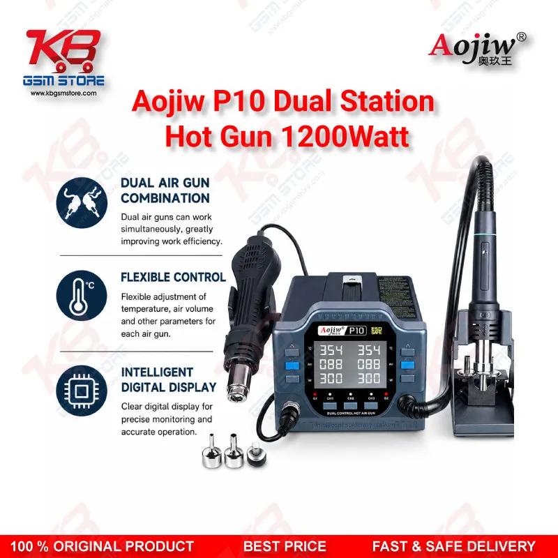 Aojiw P10 Dual Station Hot Air Rework Station 1200W – BGA IC Motherboard Repair Tool