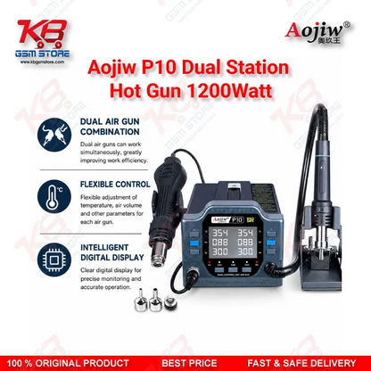 Aojiw P10 Dual Station Hot Air Rework Station 1200W – BGA IC Motherboard Repair Tool