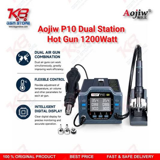 Aojiw P10 Dual Station Hot Air Rework Station 1200W – BGA IC Motherboard Repair Tool