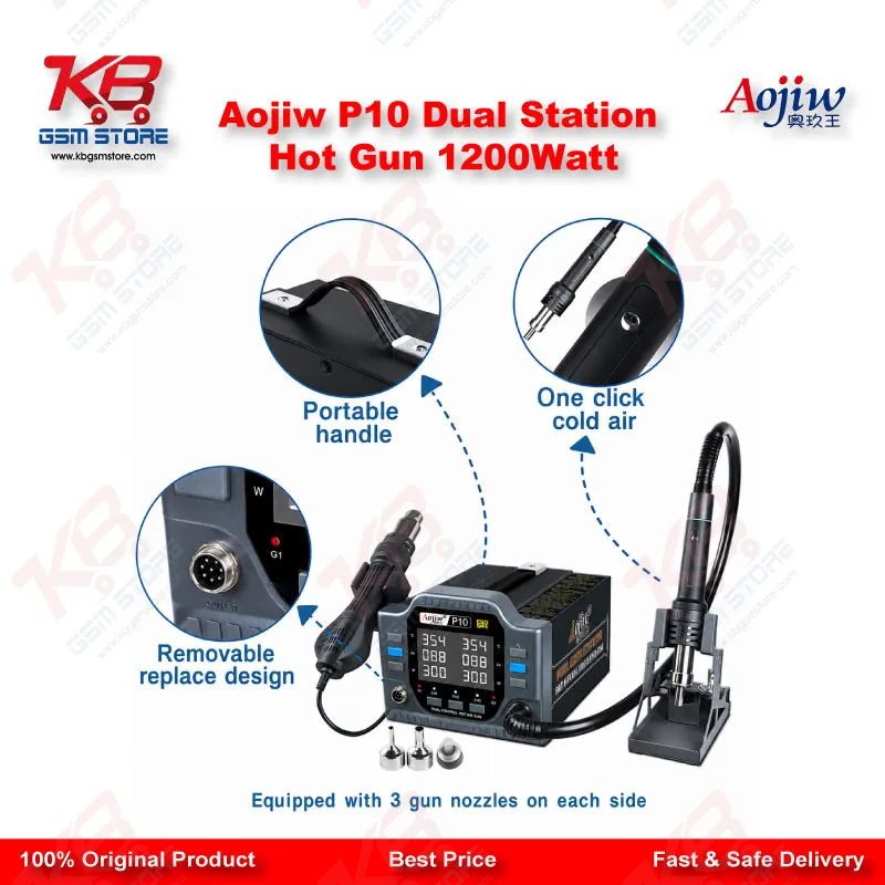 Aojiw P9 1200W Digital Hot Air Gun Rework Station for Mobile Repair