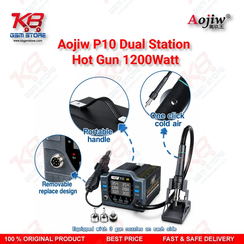 Aojiw P10 Dual Station Hot Air Rework Station 1200W – BGA IC Motherboard Repair Tool