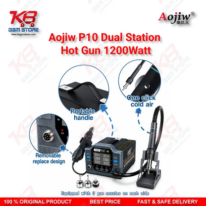 Aojiw P10 Dual Station Hot Air Rework Station 1200W – BGA IC Motherboard Repair Tool