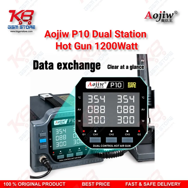 Aojiw P10 Dual Station Hot Air Rework Station 1200W – BGA IC Motherboard Repair Tool