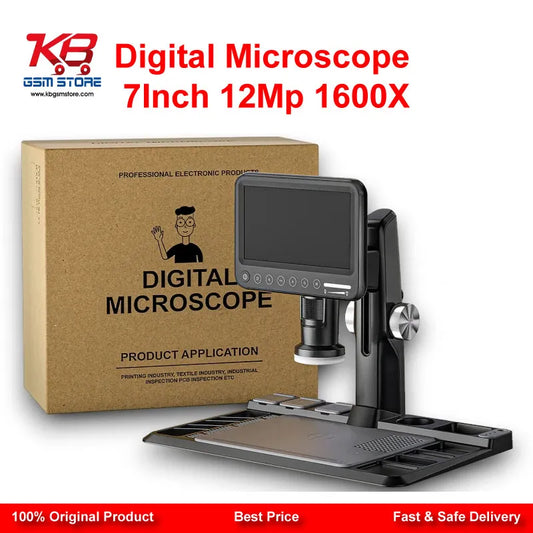 Digital Microscope 7 Inch 12MP 1600X – LCD Touch Screen PCB Inspection Microscope for Mobile Repair