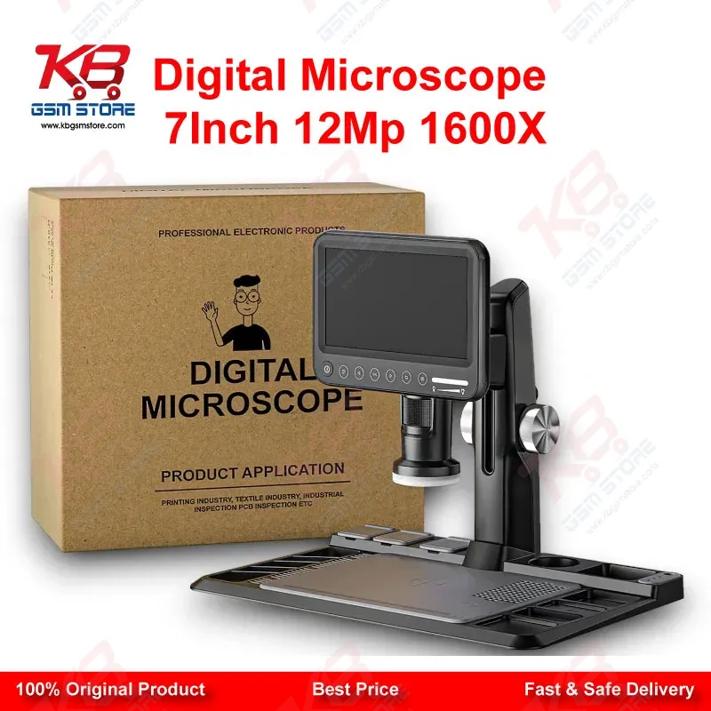 Digital Microscope 7 Inch 12MP 1600X – LCD Touch Screen PCB Inspection Microscope for Mobile Repair