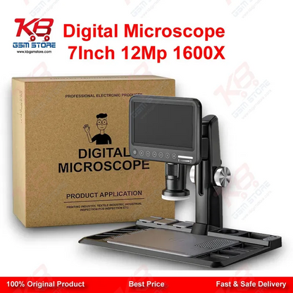Digital Microscope 7 Inch 12MP 1600X – LCD Touch Screen PCB Inspection Microscope for Mobile Repair