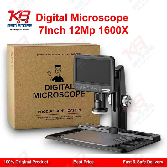 Digital Microscope 7 Inch 12MP 1600X – LCD Touch Screen PCB Inspection Microscope for Mobile Repair