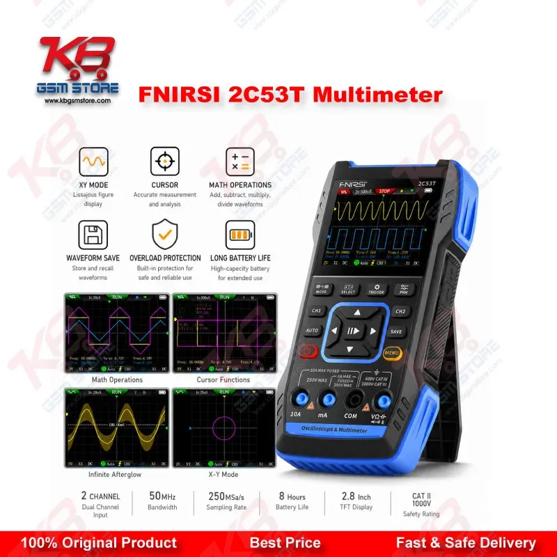 FNIRSI 2C53T 3-in-1 Handheld Oscilloscope Multimeter DDS Signal Generator 50MHz 250MS/s