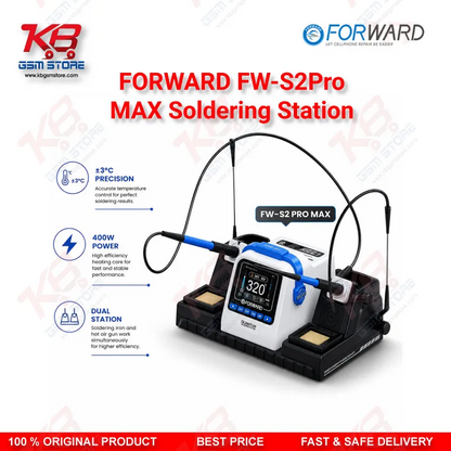FORWARD FW-S2ProMax Double Station Soldering Iron Station – 400W Precise Temperature Control