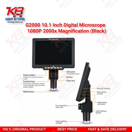 G2000 10.1" HD Digital Microscope – 2000X PCB & Mobile IC Repair Microscope (Black)