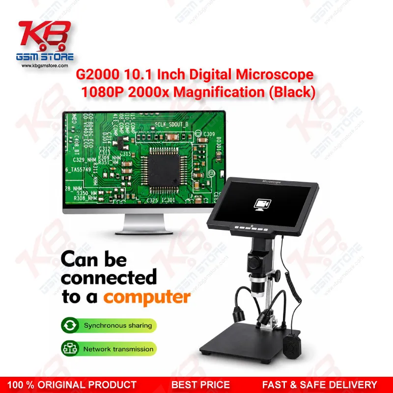 G2000 10.1" HD Digital Microscope – 2000X PCB & Mobile IC Repair Microscope (Black)
