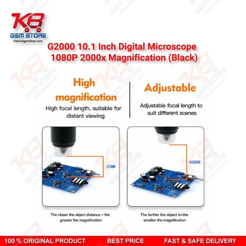 G2000 10.1" HD Digital Microscope – 2000X PCB & Mobile IC Repair Microscope (Black)