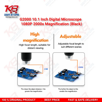 G2000 10.1" HD Digital Microscope – 2000X PCB & Mobile IC Repair Microscope (Black)