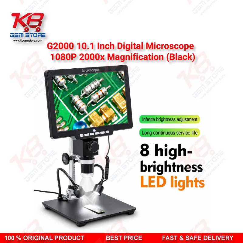 G2000 10.1" HD Digital Microscope – 2000X PCB & Mobile IC Repair Microscope (Black)