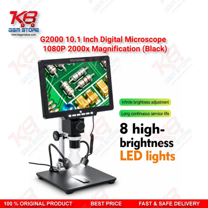 G2000 10.1" HD Digital Microscope – 2000X PCB & Mobile IC Repair Microscope (Black)