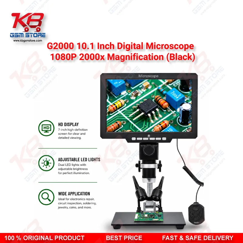 G2000 10.1" HD Digital Microscope – 2000X PCB & Mobile IC Repair Microscope (Black)