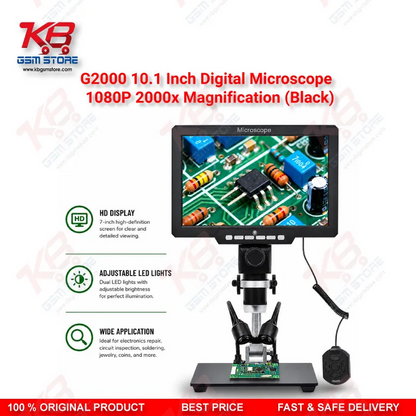 G2000 10.1" HD Digital Microscope – 2000X PCB & Mobile IC Repair Microscope (Black)