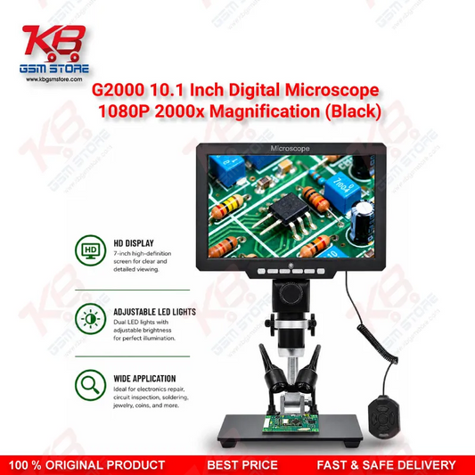 G2000 10.1" HD Digital Microscope – 2000X PCB & Mobile IC Repair Microscope (Black)
